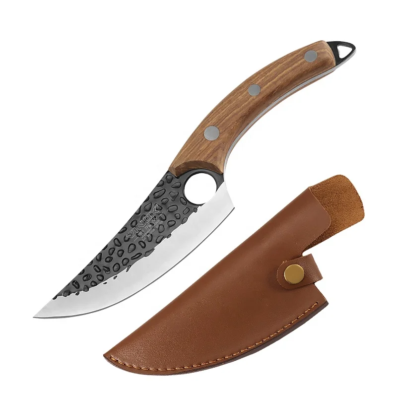 Forged Handmade Butcher Knife Bone Cleaver High Carbon Steel Camping Knife Kitchen Cutting Serbian Chef Knife With PU Sheath