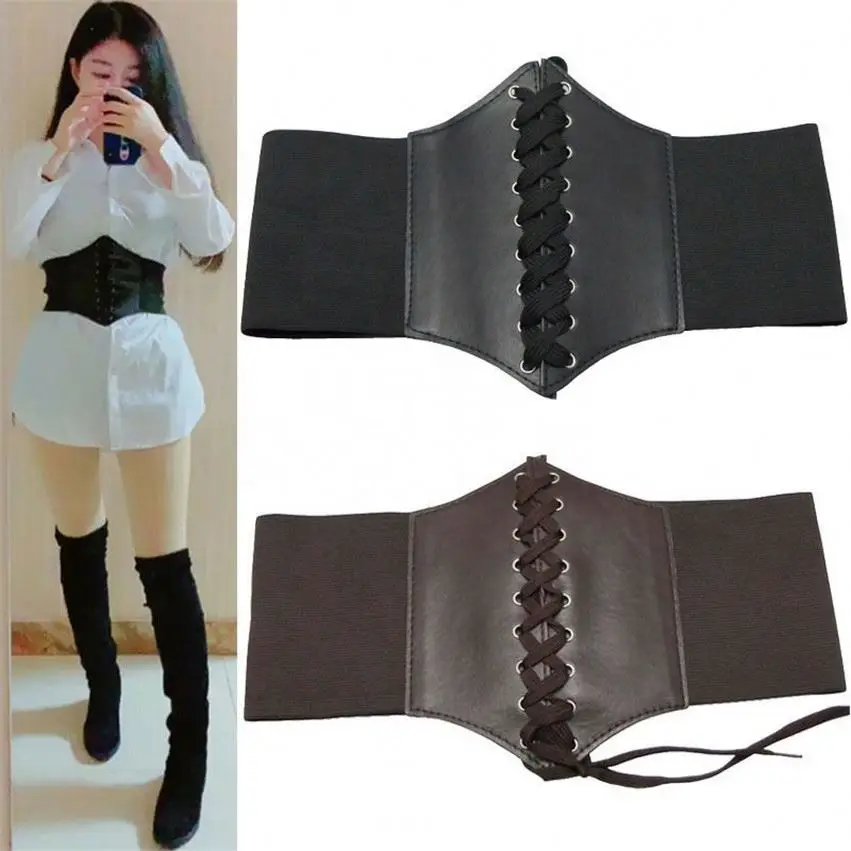 K1370 Corset Wide Belts Pu Leather Slimming Body Women Elastic Waist Belts