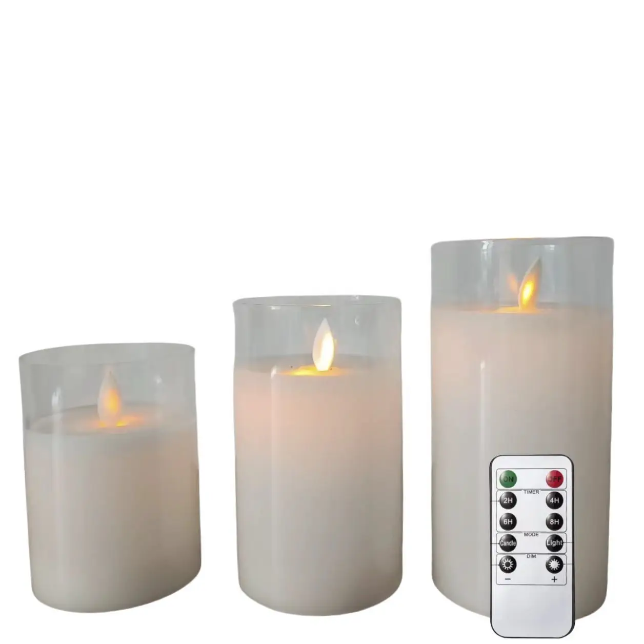 Wholesale Wedding Home Decoration Set of 3 Clear Acrylic White Paraffin Moving Flame Remote Control Led Wax Candle