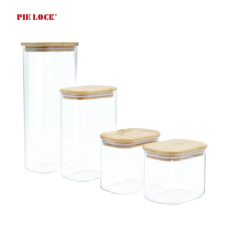Rectangle Glass Food Storage Jars with Bamboo Lids, Kitchen Accessories Glass  Kitchen Canisters Sets