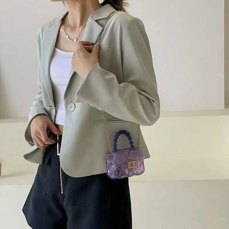 Candy Colors Transparent Pearl Handbag Single Shoulder little girls purses kid jelly bag Mini jelly purse women