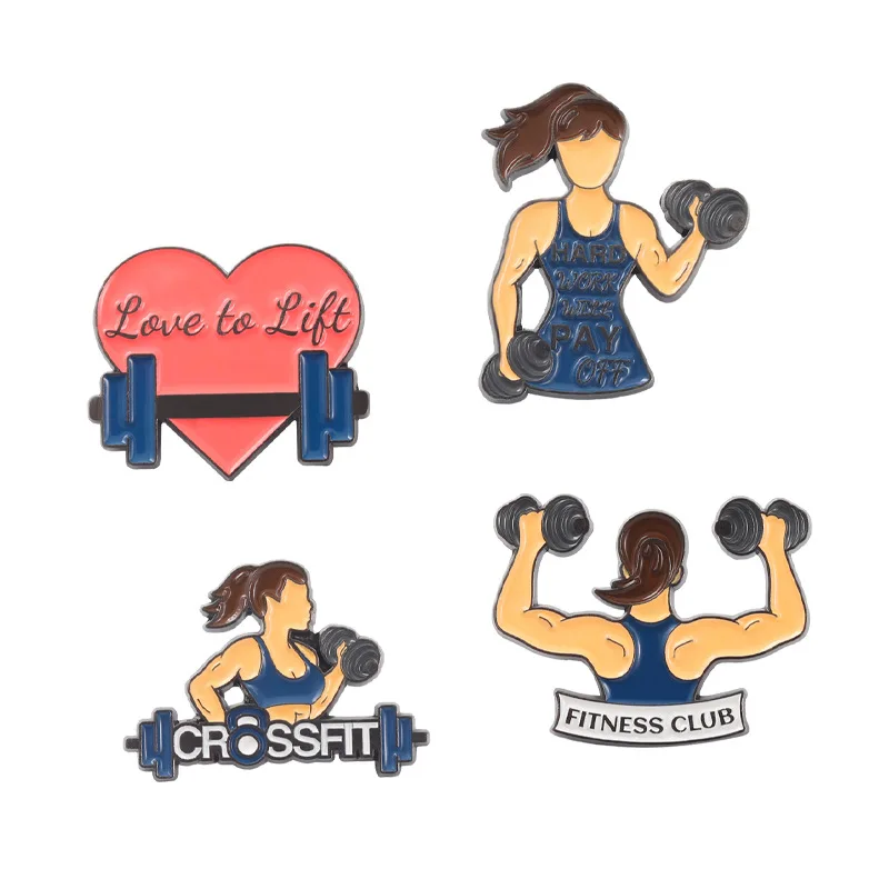 New sports equipment alloy brooch exquisite girl dumbbell modelling baking paint badge prevent naked buckle lapel pin