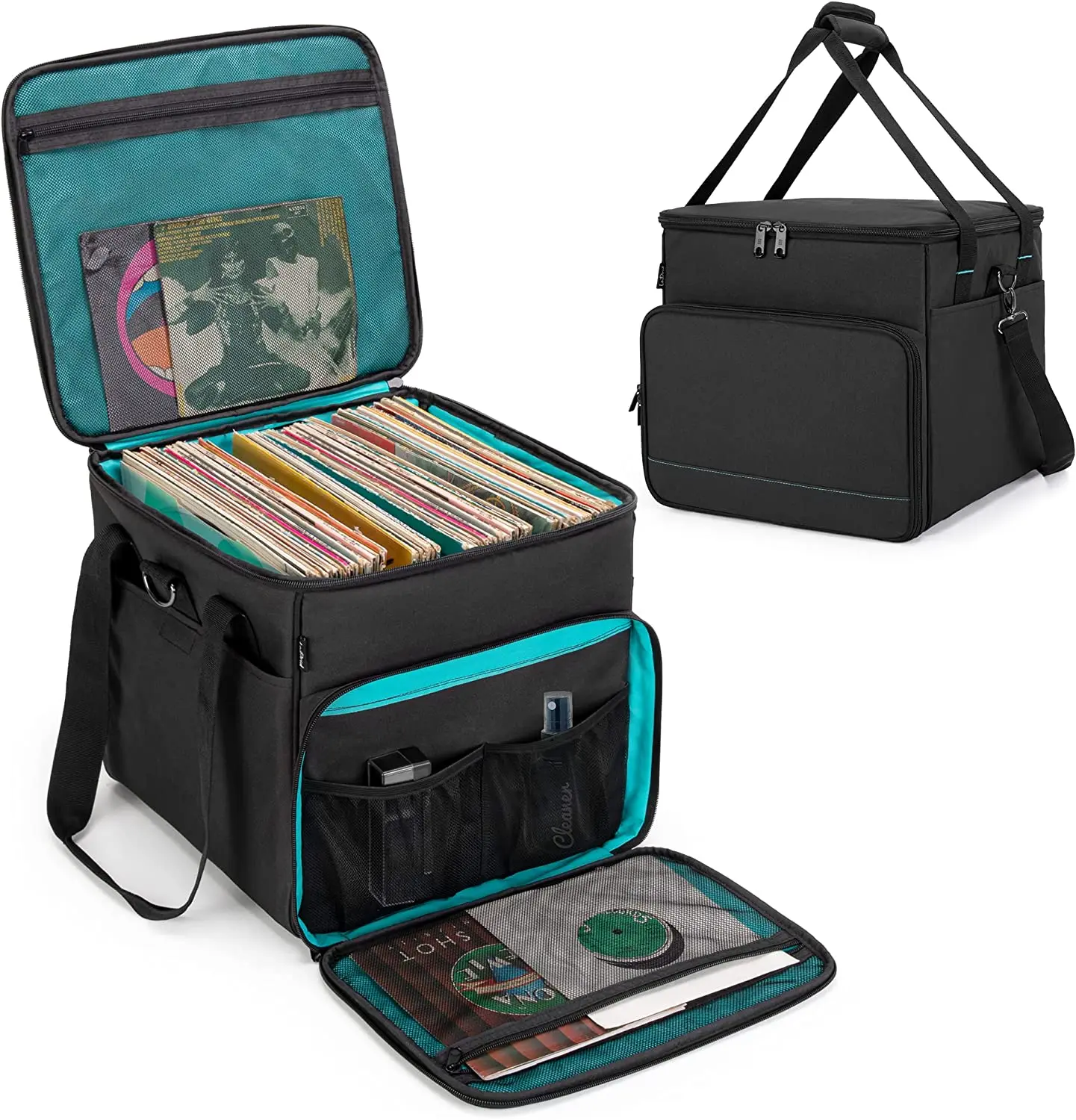 Album Storage Case with 2 Detachable Dividers Holds up to 60 LP Records Vinyl Record Carrying Bag with Bottom Padded Pad