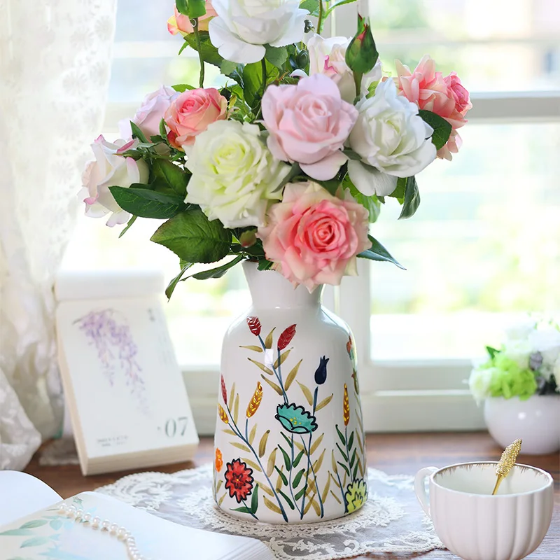 Beautiful Design Stock Thanksgiving Gift French Country Holiday Decor Lucky Bag Shape Ceramic Vase Home Tabletop White Yellow
