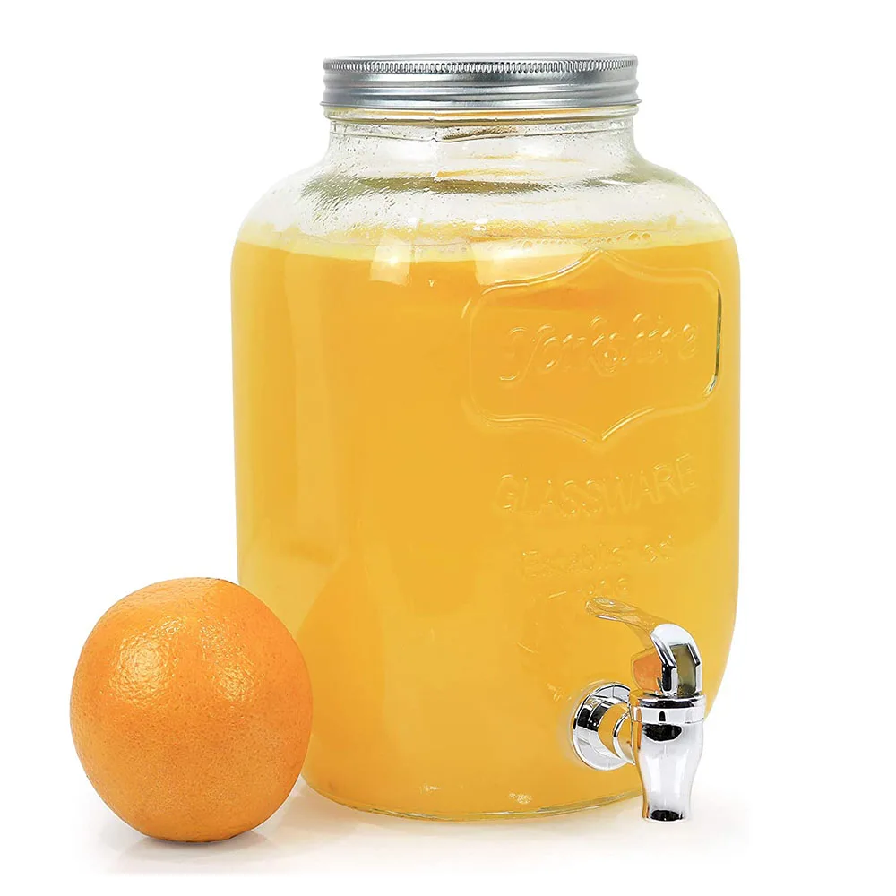 Wholesale 1 Gallon Juicer Commercial Cold Mason Jar Beverage Glass Drink Dispenser with Stainless Steel Spigot Lids