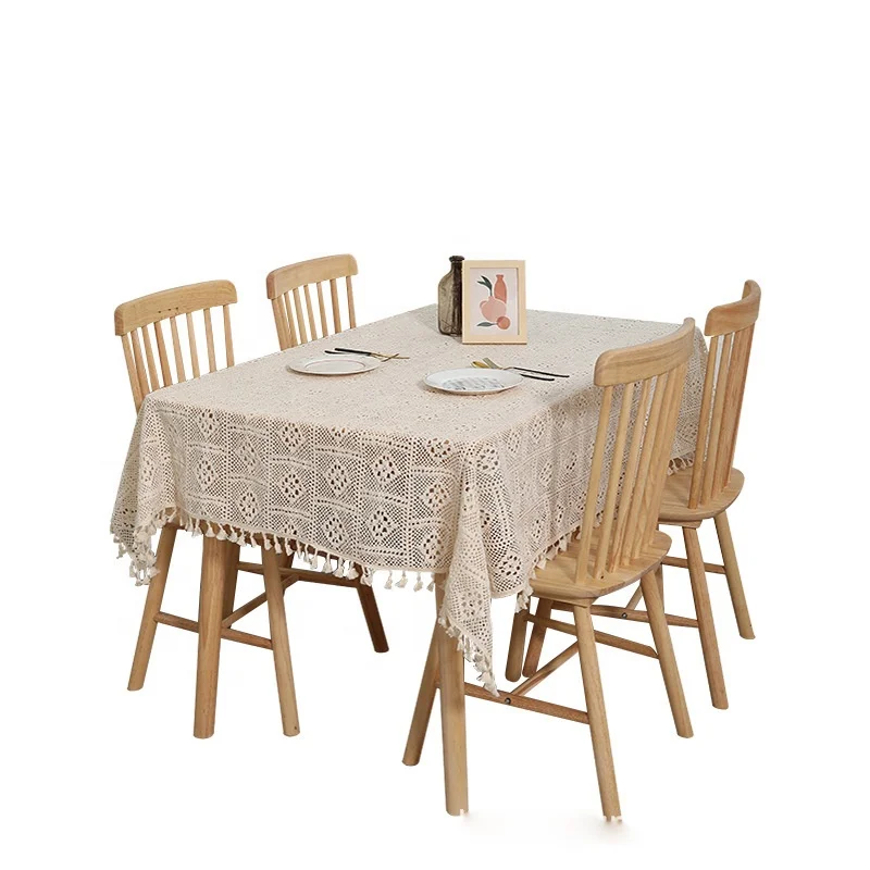 Retro Hollow Tablecloth Cotton Tassel Table Cloth Garden Lattice Table Cloth Lace Long square Table Flag Placemat