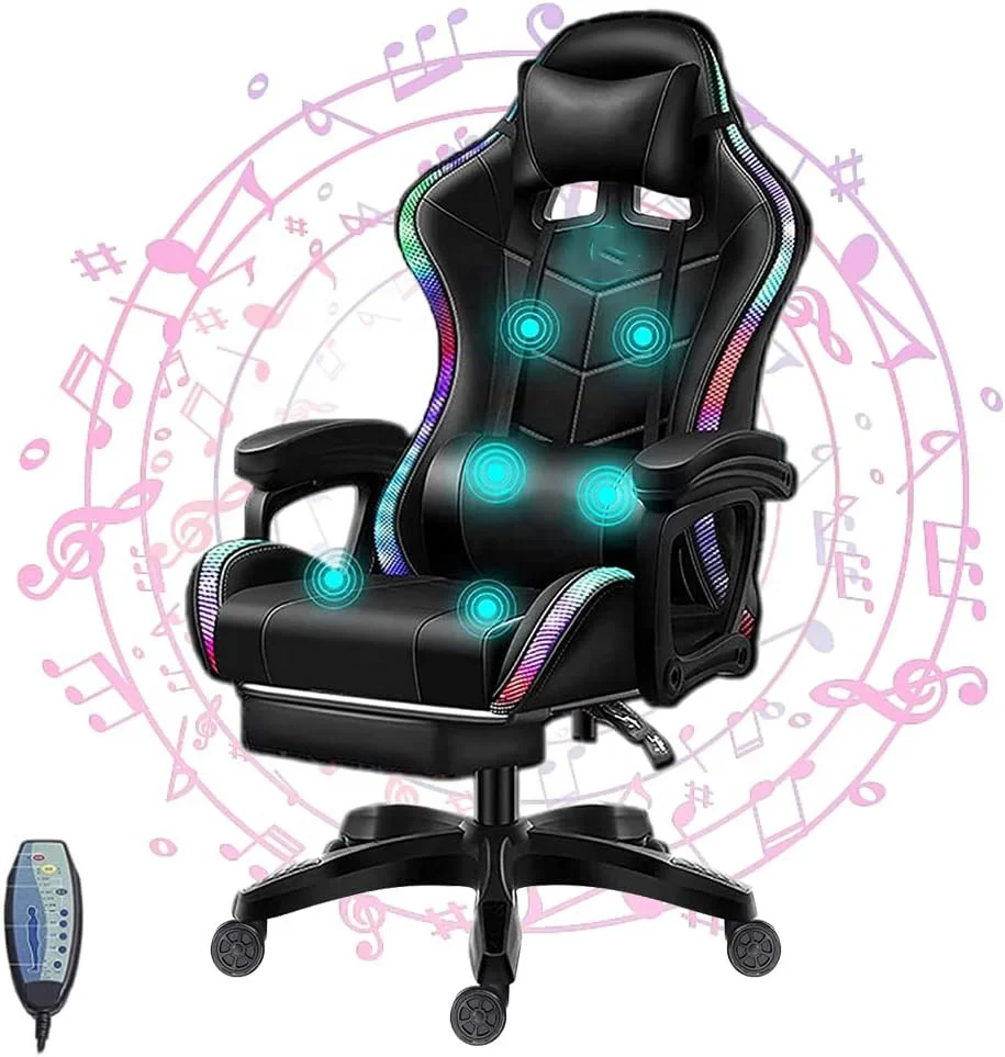 High Quality Gaming Chair Comfortable Rgb Computer Chairs 7 points Massage Gaming Chair with Speakers and LED for Adults