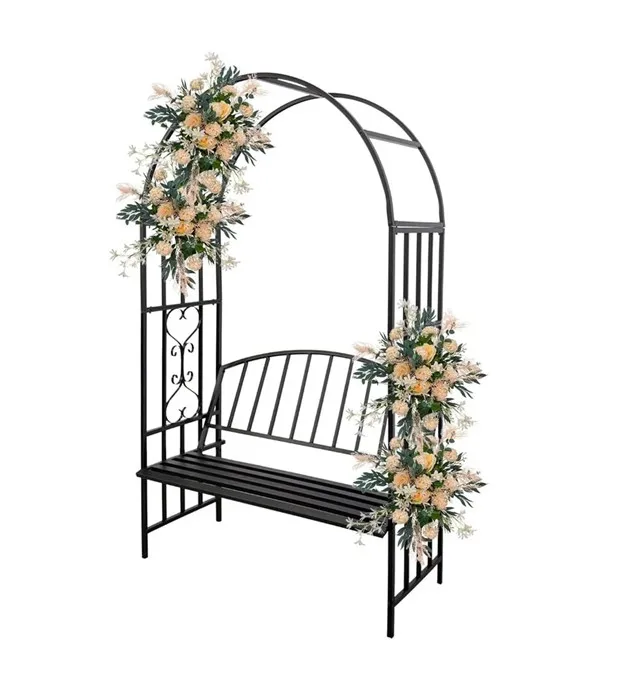 Italian minimalist iron garden arch with seating, modern minimalist outdoor wedding arch