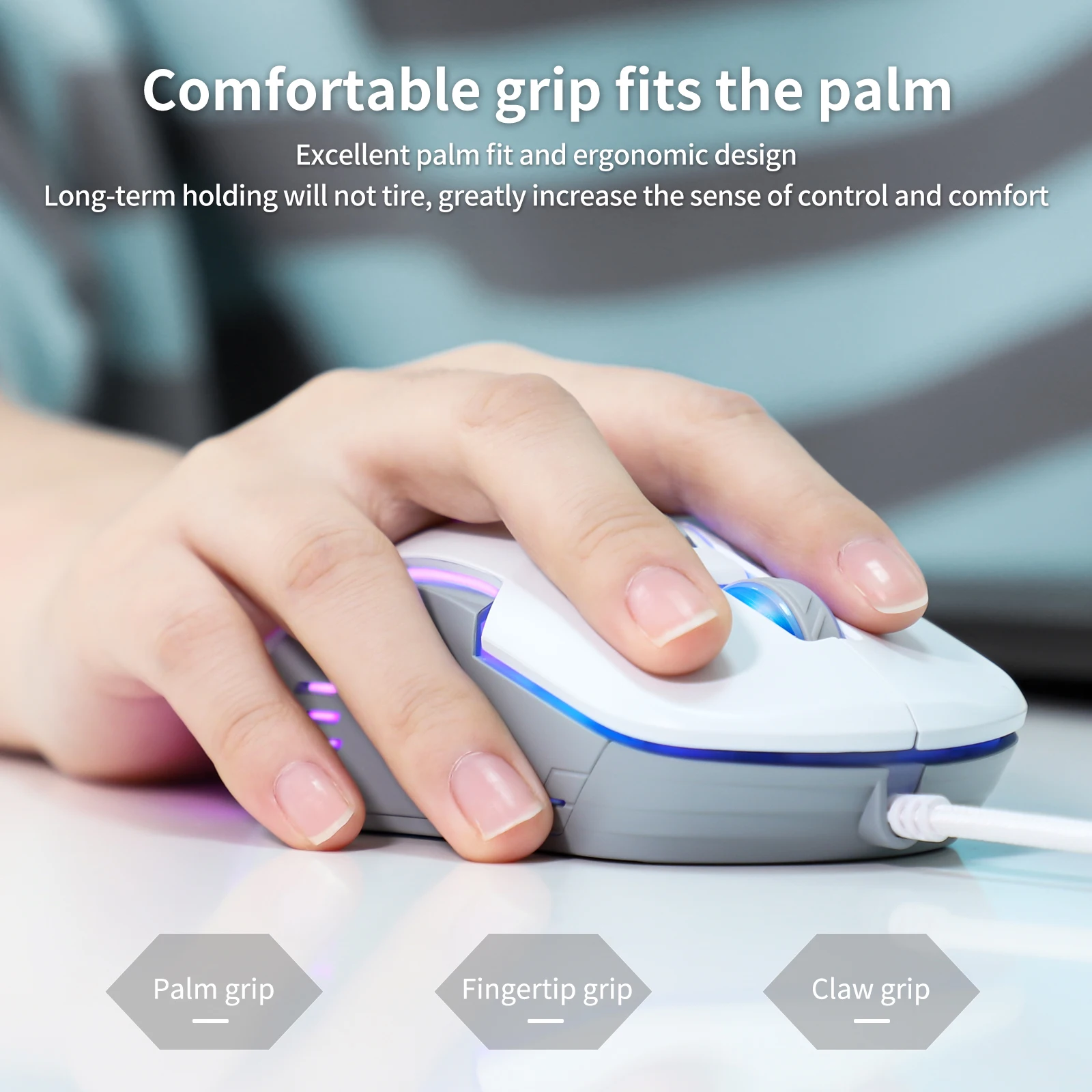 Onikuma Cw902 Simple Wired Usb Mouse White Gaming 3600 Dpi Computer Wired Mouse Brands Custom Logo Cheap Gaming Mouse