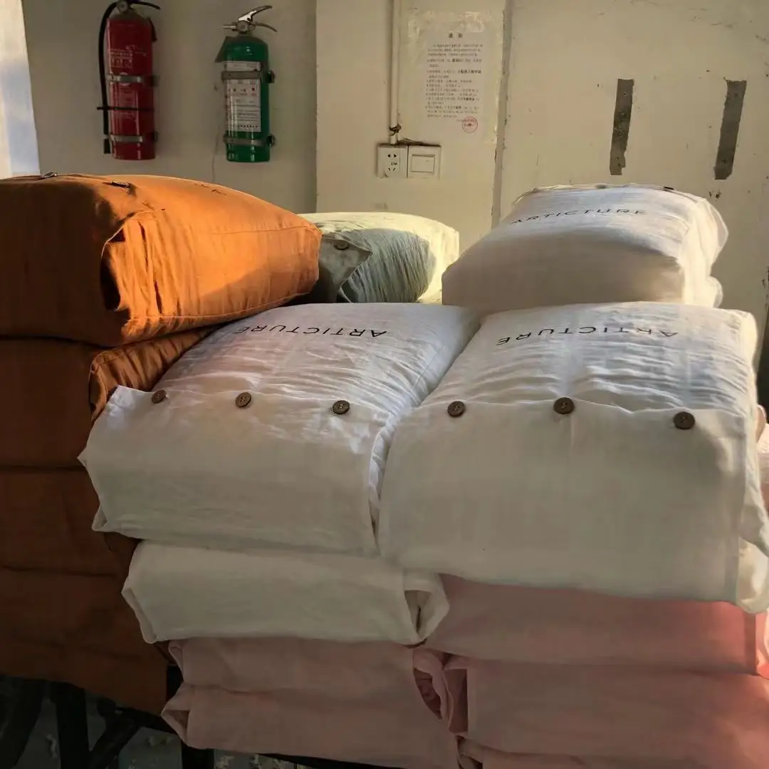 washed 100% Flax 50*54 Eco-friendly dyed Linen Bedding Fitted sheet Bottom sheet