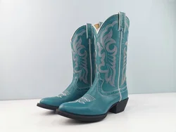 Blue Stitched Embroidered women ladies cowgirl fashion comfortable winter summer autumn western boots