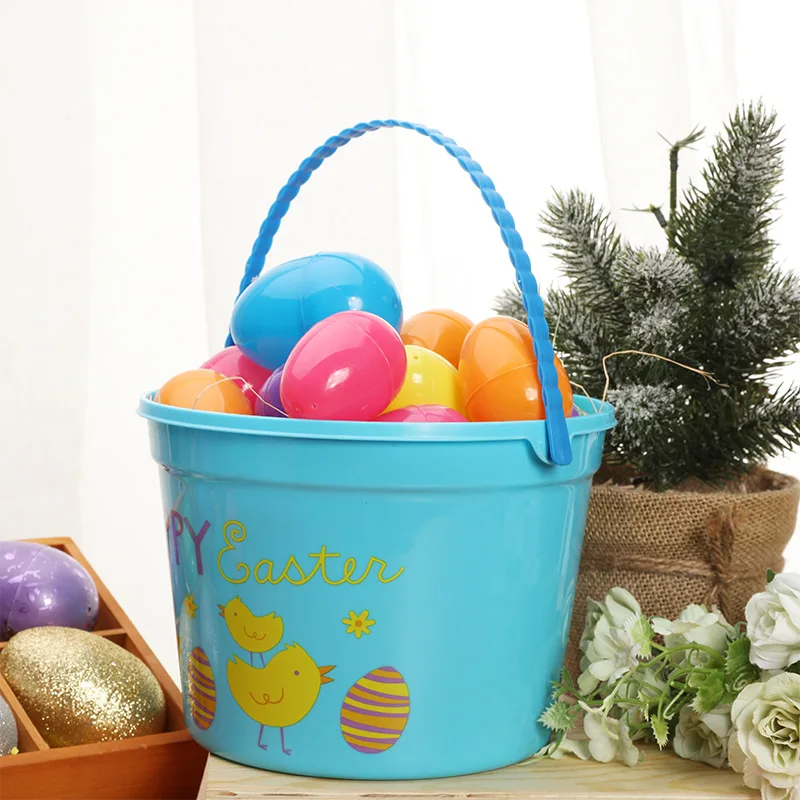 Manufacturer Supply Easter Plastic Bucket Cute Easter Gifts Kids Plastic Eggs Storage Bucket