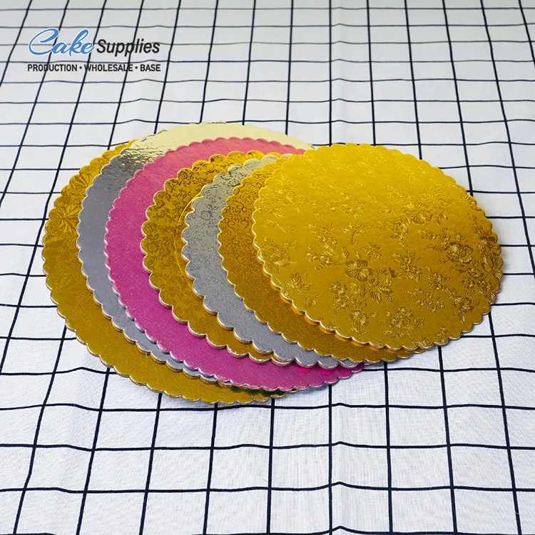 Cake Pad Flat Paper Plate Tray 8 10 12 14 inch Bakery Round Golden Scalloped Edge Waterproof Quality Good Cake Board