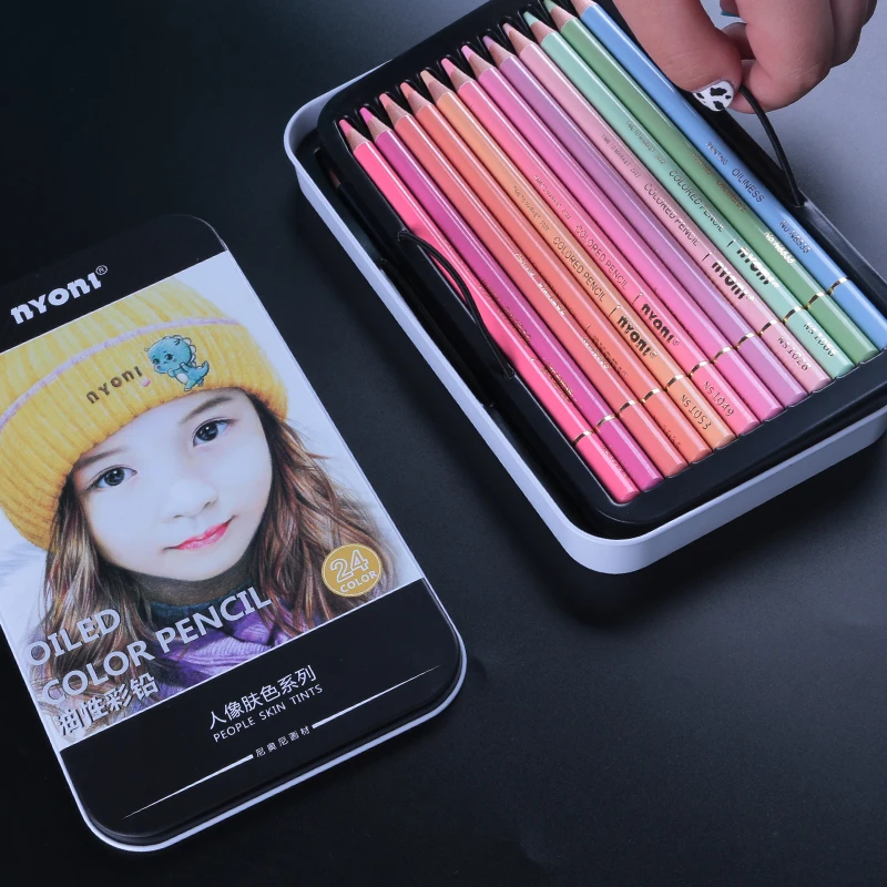 NYONI-N8535 профессиональное искусство стандарт натурального дерева кожи людей ОТТЕНКИ 24 цвета жирной пользовательский цвет цветной карандаш набор для рисования