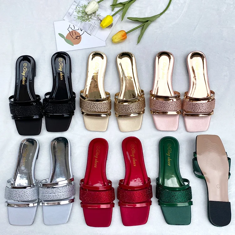 Женские шлепанцы со стразами Olegshoes повседневные на плоской подошве