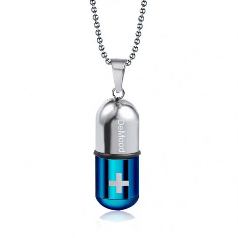2020 New Stainless Steel Pill Pendant Cross Necklace Chain Punk Love Pill Cross Capsule Pendant Necklace