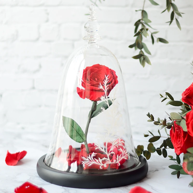 Tiktok hot selling dry flowers preserved flower decoration eternal rose preserved rose in glass dome