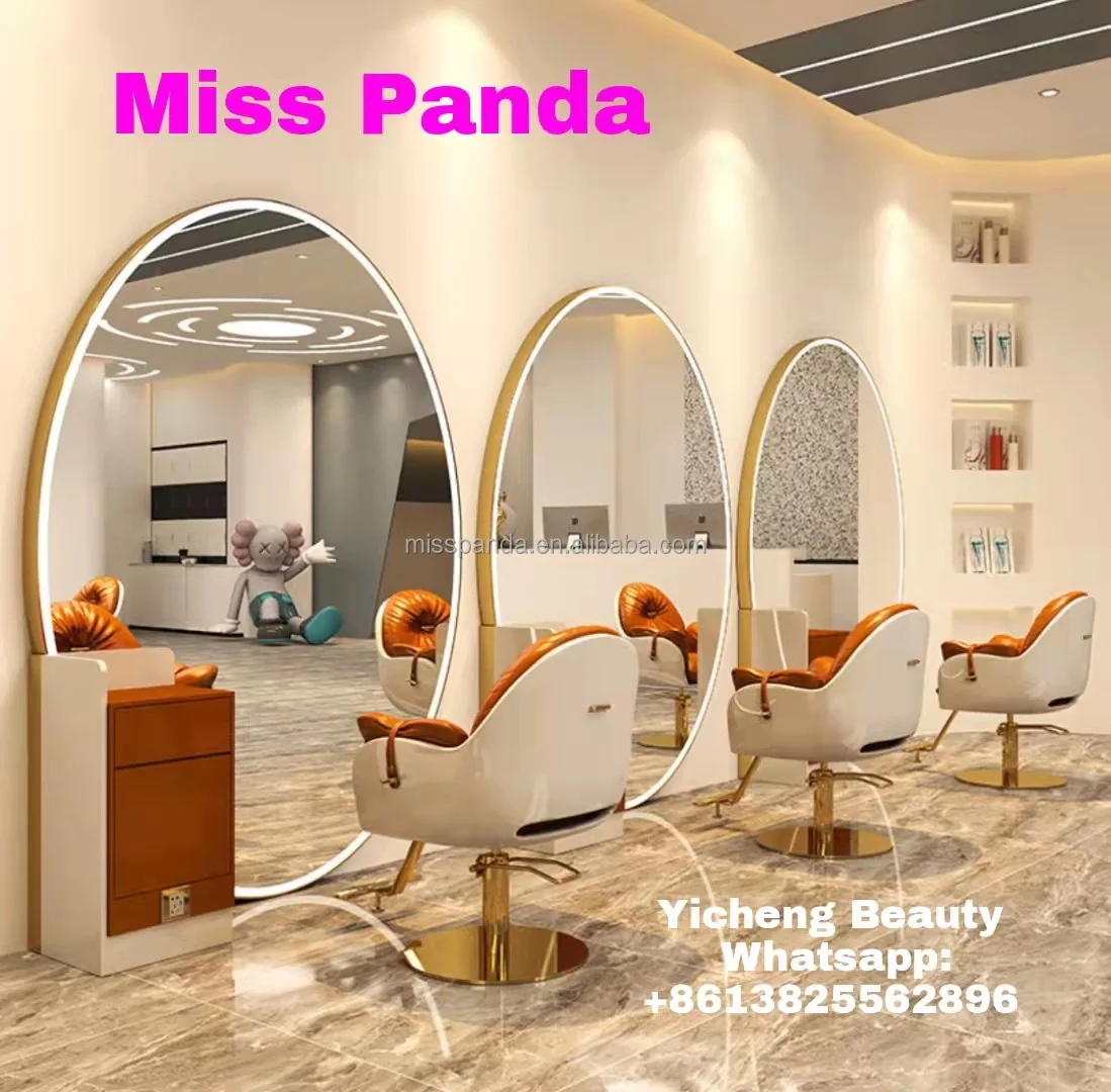 Yicheng beauty low price barber station with mirror round barber shop mirror station with led barber styling station online sale