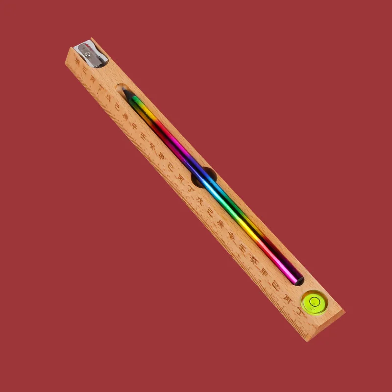 Custom School Supplies Set 4 in 1 Multifunction Wooden Ruler With Pencil Sharpener and Black Wood Pencil