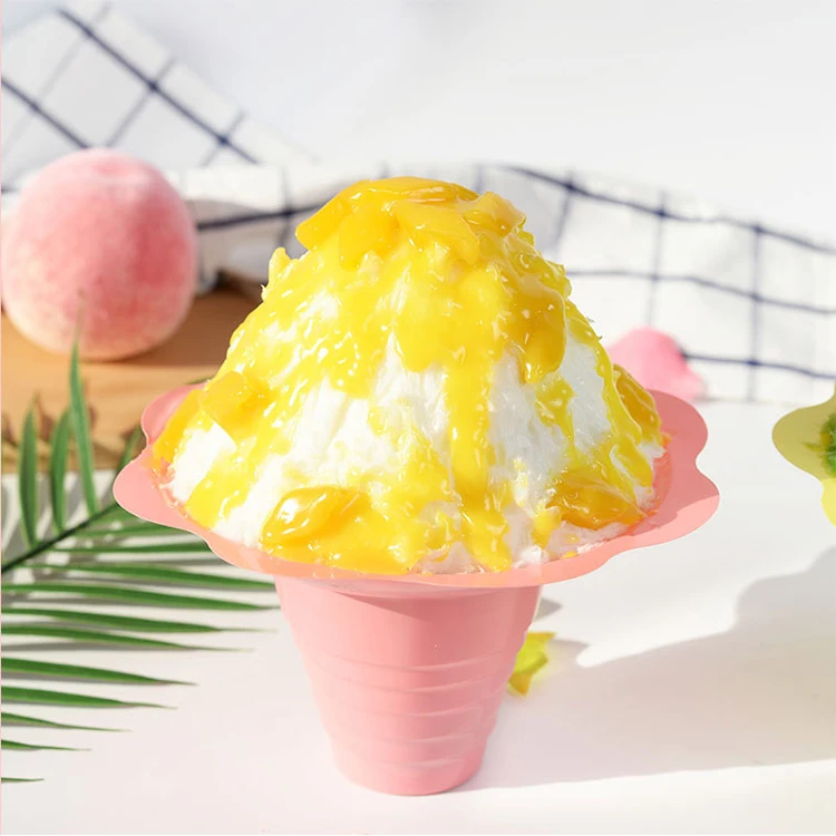 Summer Hot Selling Disposable 4oz 8oz 12oz clear colourful PET Shaved Ice Flower Cups with lids