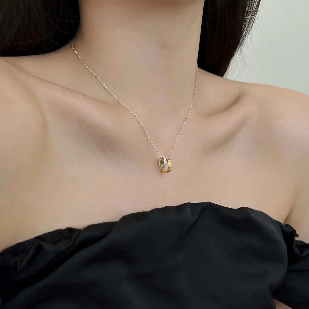 Dylam Exclusive Design Fashion Fine Jewelry S925 Silver Link Chain Diamond Moissanite 5A Zirconia Double Circle Pendant Necklace