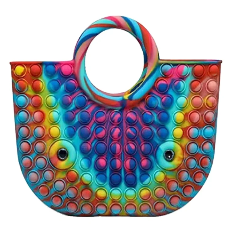 2021 new 35x30cm rainbow reliever stress handbags push pop bubble fidget toy sensory tote push popper bag