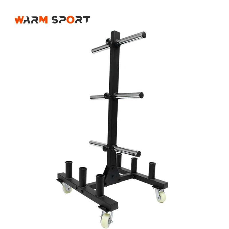 Manufacturer Wholesale Customized Movable Vertical Gym Barbell Bumper Storage Plate Tree With Wheel