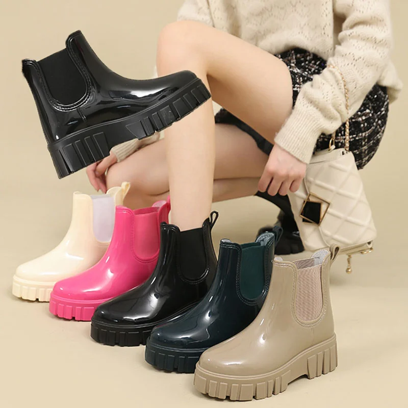 IDOIT Casual PVC Boot Luxury Trainers Ankle Slip On Rain Boots Women Shoes Waterproof Boots Women