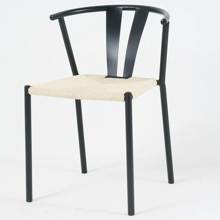 Luxury Modern Wholesale Restaurant Hotel Metal Wicker Rattan Oak color braided ropes Dining Chair With Arms