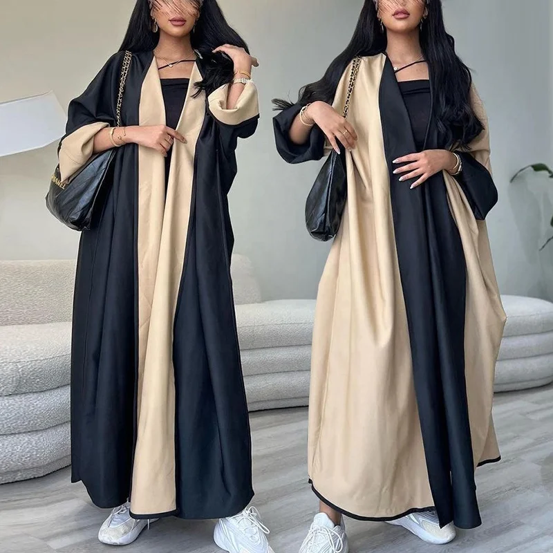 Custom double sided abaya modest muslim open abayas Guangzhou abaya manufacturer islamic clothing