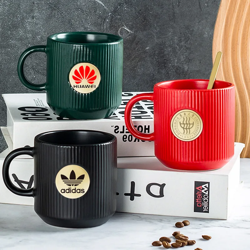 Custom Logo Advanced Striped Copper Stamp Ceramic Drinking Cup Coffee Mug