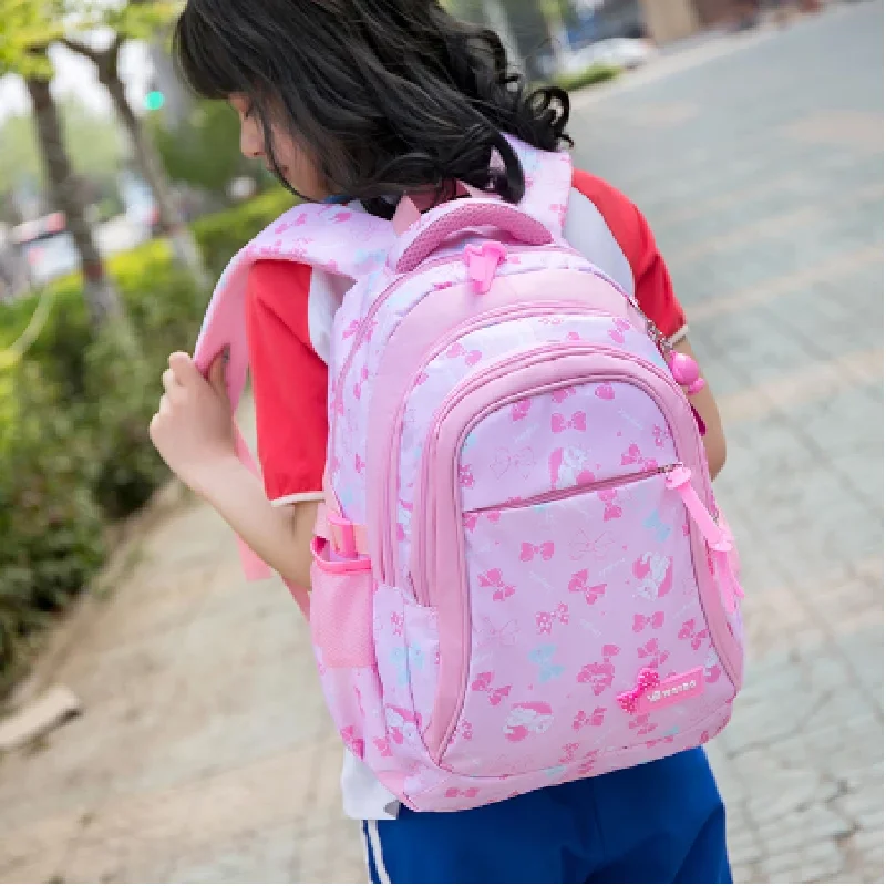 Custom 3Pcs  Set Pink Bow Print Girl cheap school bag Large Capacity Nylon Waterproof student backpack for Girl Set