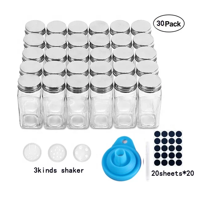 amazon hot selling 30pcs 4oz clear square shape glass spice jar set for wholesale small quantity order amazon package