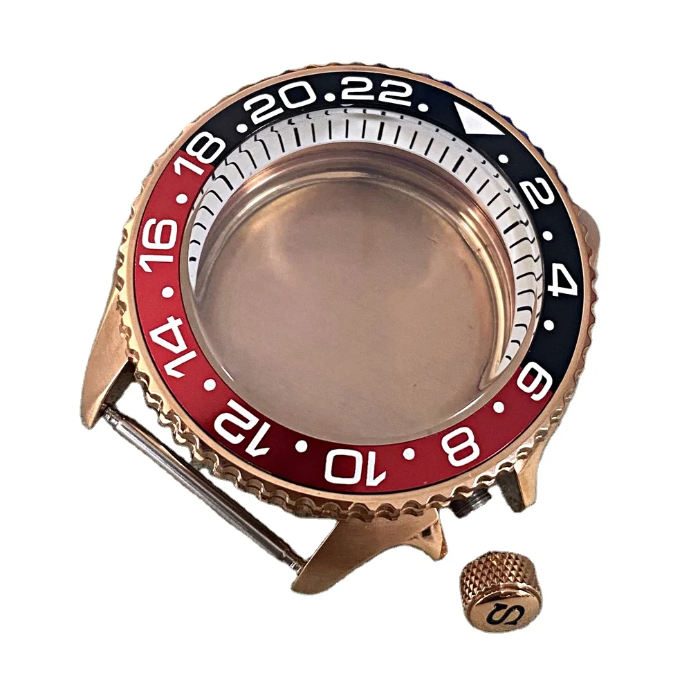Wholesaler Watch Accessories SKX NH35 41.5MM Precision Steel 3.8 Bit Black Inner Shadow S Watch Crown PVD Rose Gold watch Case