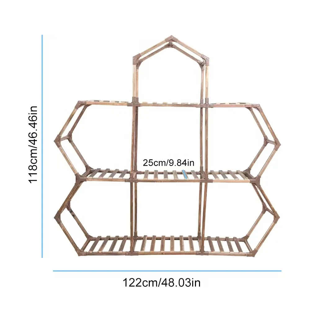 Spaceship storage shelf Wooden flower shelf living room balcony floor plant shelf