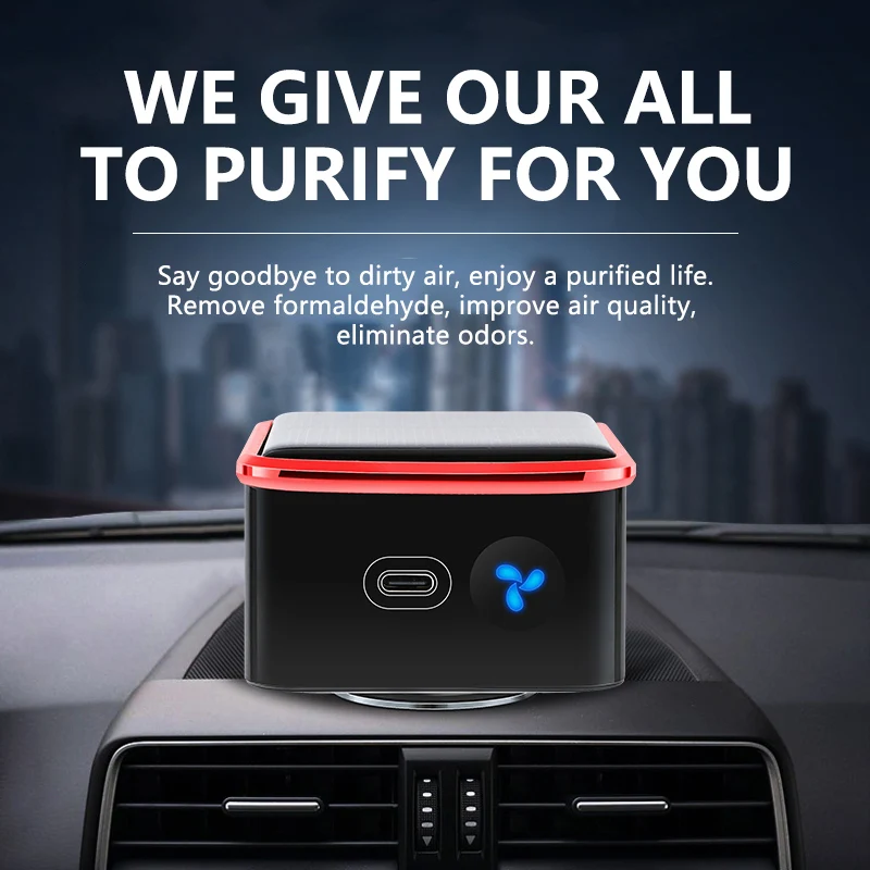 Solar Energy Car Air Purifier with Odor & Smoke Removal Deodorization Features