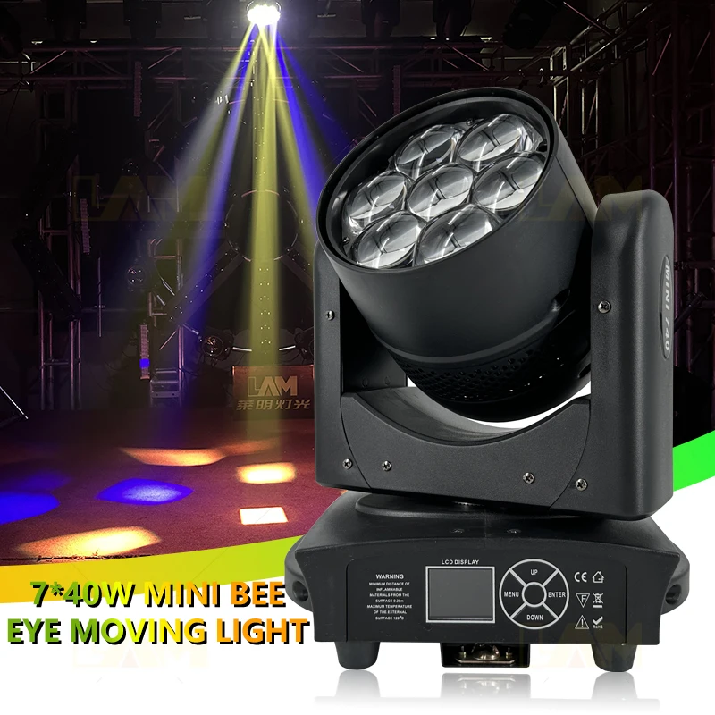 Bee Eye Moving Lights 7*40w rgbw 4in1 Zoom LED Mini Beam Wash Moving Head With Pixel Control For Dj Nightclub Disco Stage