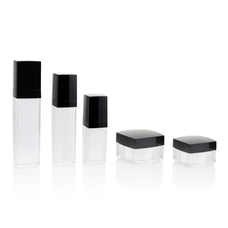Plastic Frosted Matte Cream Jars Lotion Plastic Transparent Bottles With Black Glossy Cap For Cosmetics Packing Containers