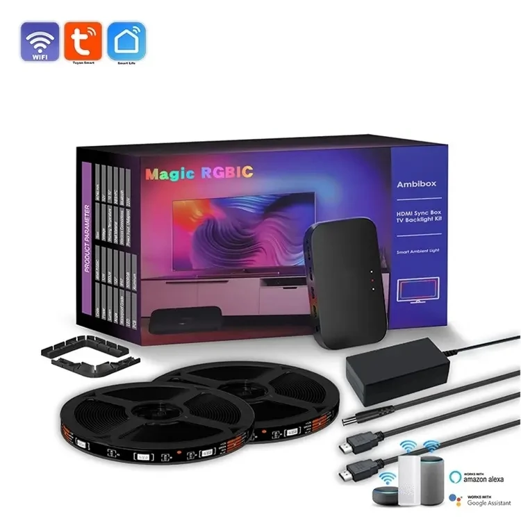 Smart HDMI SYNC lighting Kit for TV Music Ambient TV Backlights with Alexa Google Assistant Wifi 5050 RGBIC LED Strip Light