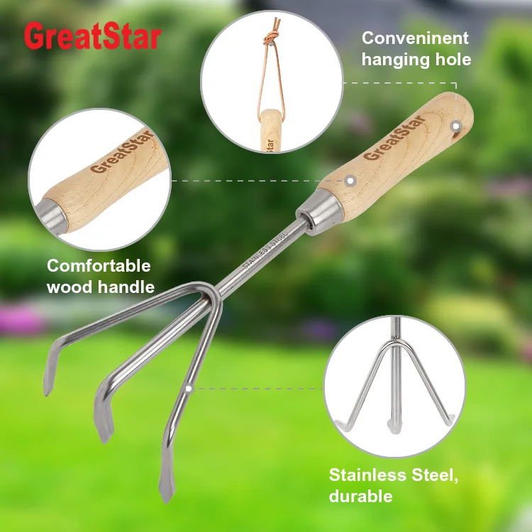 Hot Sale High Quality Garden tools Stainless Steel Multifunctional Garden Hoe Combination Hoe with Wood Handle