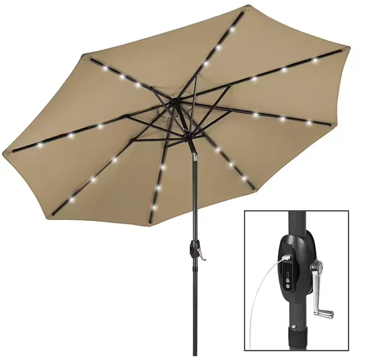 Large Outdoor Solar Panel Waterproof Umbrella Garden Market Patio Umbrella With Led Lights
