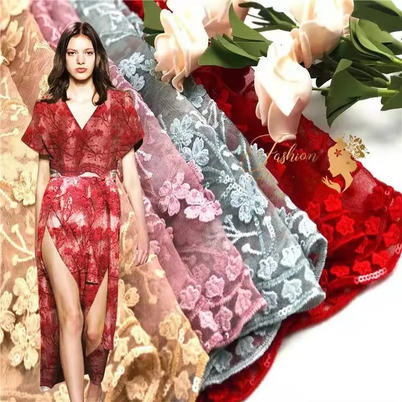 Кружевная ткань с вышивкой и блестками аксессуары для одежды кружевное свадебное