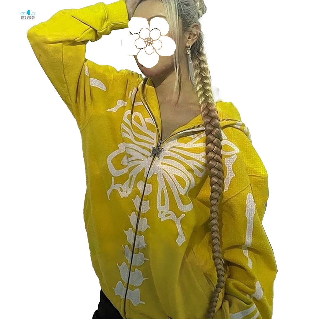 Fashionable Street Wear Wholesale Oversize Customize Logo Rubber Printing Zip Up Fleece Hoodies Unisex