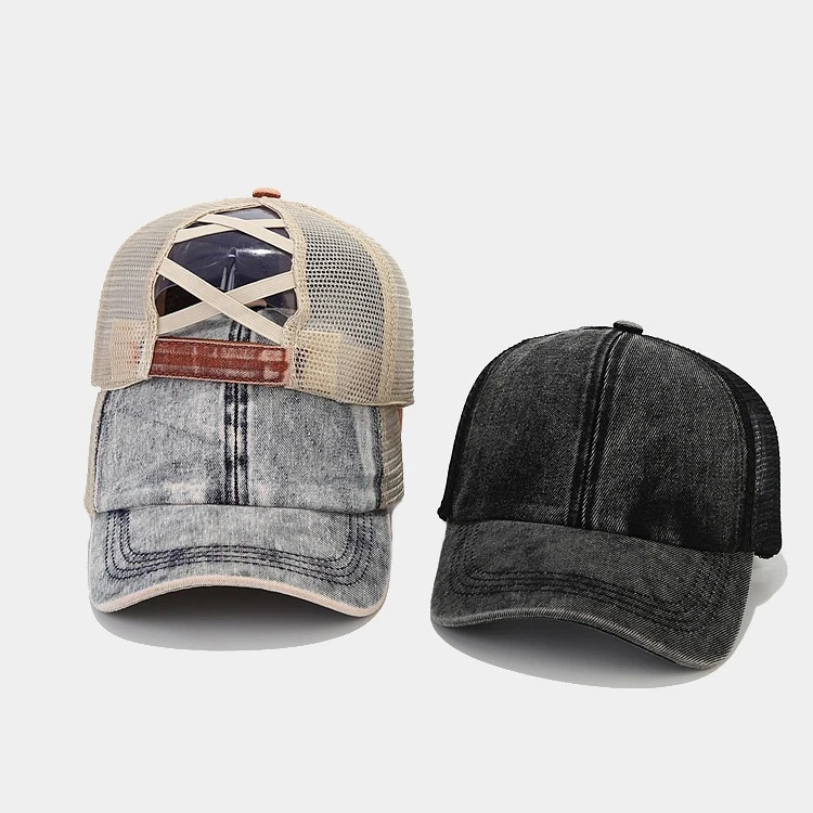 New High Profile Washed Distressed Blank Trucker Cap Mesh Hats Wholesale Custom Logo 6 Panel Mens Plain Trucker Cap Hat