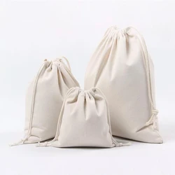 Qidi Amazon 10oz 2.75*3.5 6.7*9.1 Inch 100% Nature Color Cotton Recyclable Gift String Cotton Linen White Drawstring Bag