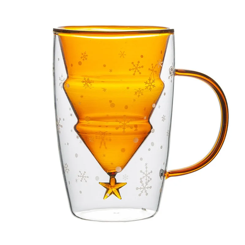 
Simple Style Colored Double Glass Christmas Tree Coffe Water Tumbler Cup 