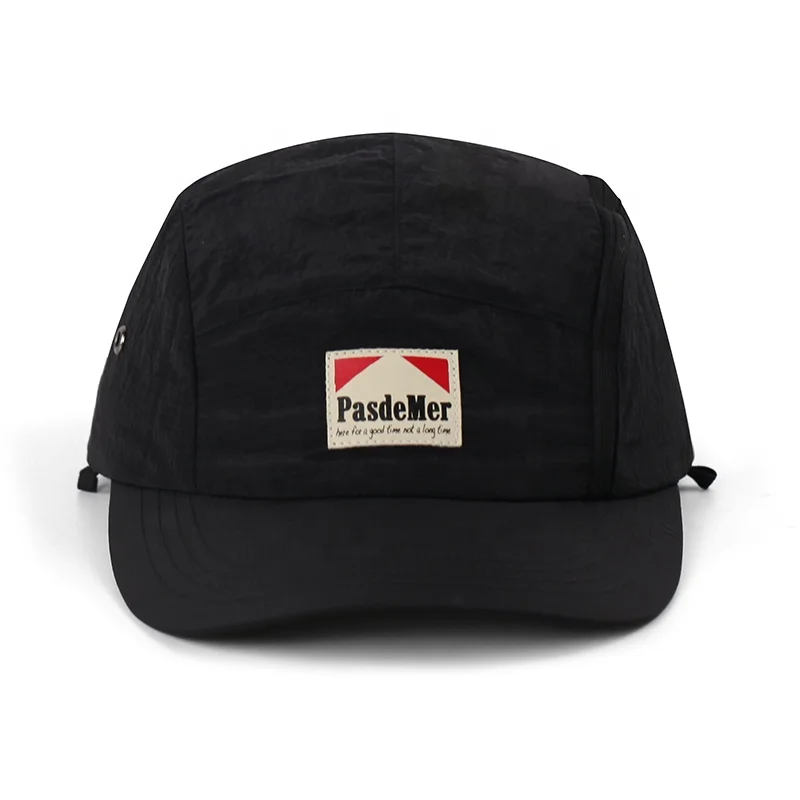 Custom Adjustable Waterproof Nylon 5 Panel Camp Caps with pocket Soft Lightweight Flexible Nylon Mesh Gorras Sports Caps hat