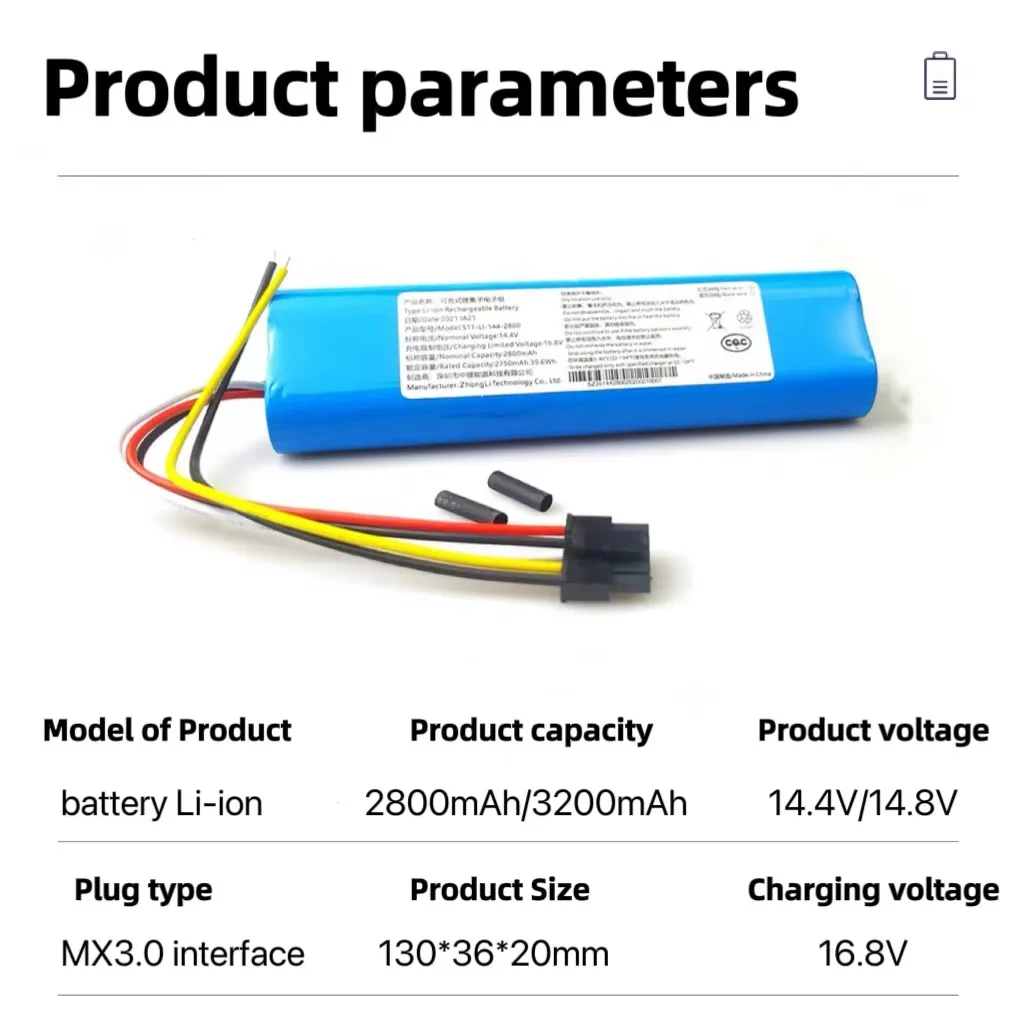 14.4V 14.8V 3200mAh 2600mAh Li-Ion Cylindrical Rechargeable Battery Pack For CONGA 3090 1690 Robot Vacuum Cleaner TF-G85 Haier