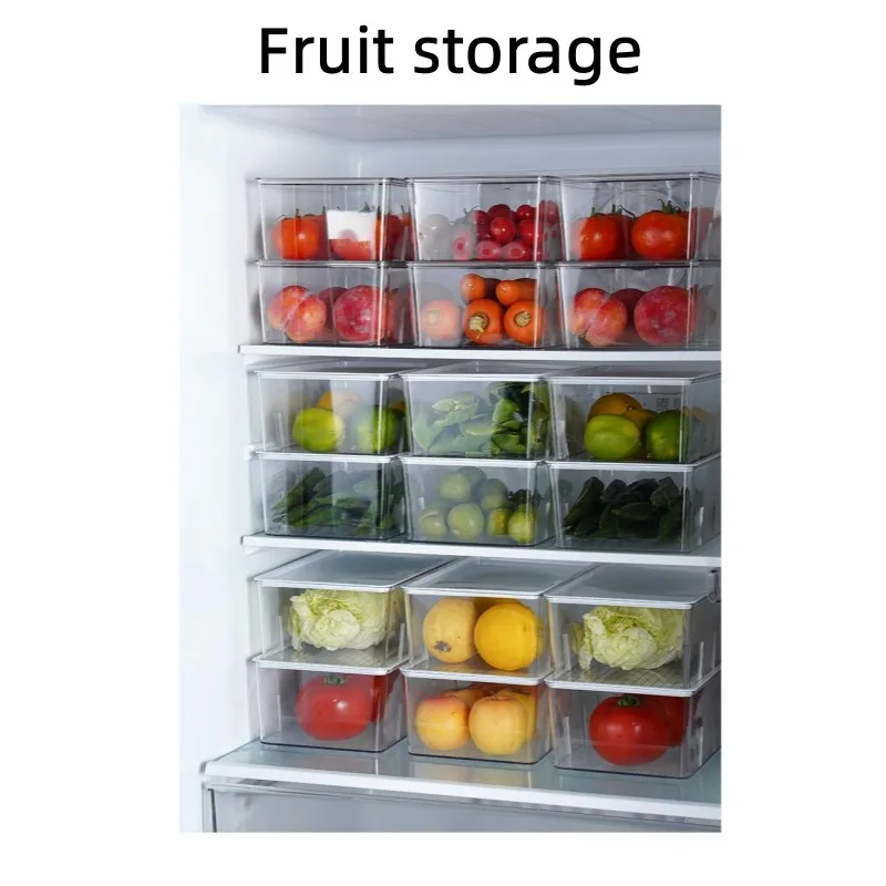 Fridge Organizer Stackable Refrigerator Clear Food Container With Divider Fridge Snacks Drink Storage Box