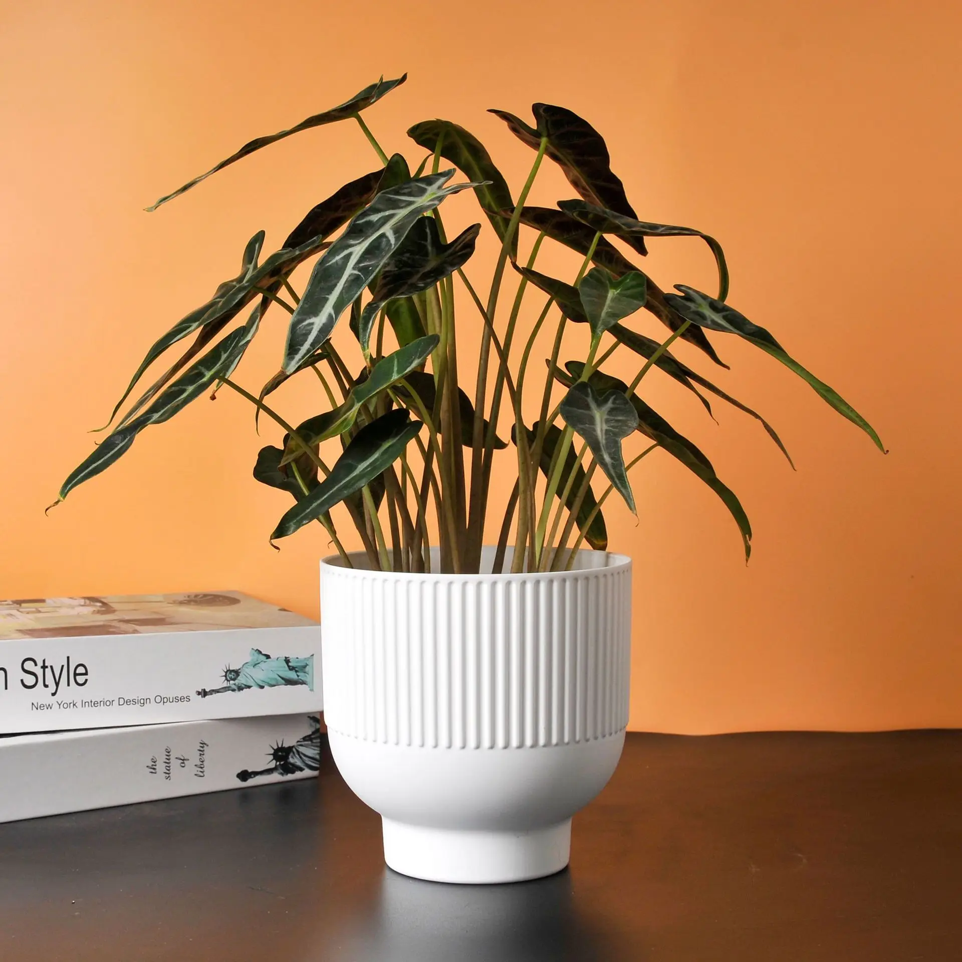 Hot sale Nordic simple striped high footed ceramic flowerpot modern garden plant potted succulent desktop home flower pot